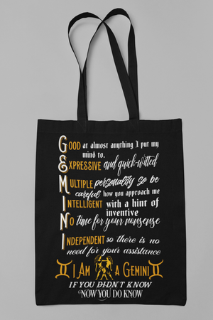 Gemini Zodiac Sign Tote Bag in Black