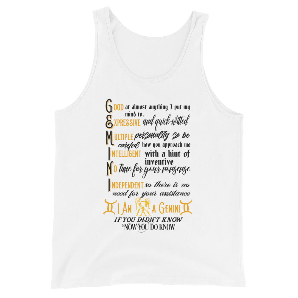 Unisex Gemini Zodiac Sign White Tank Top