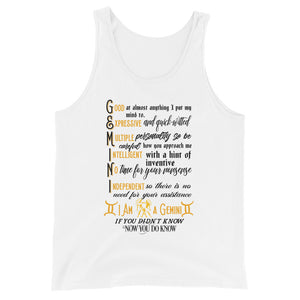 Unisex Gemini Zodiac Sign White Tank Top