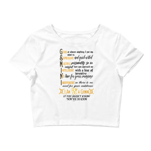 Gemini Zodiac Sign Women’s Crop Tee in White