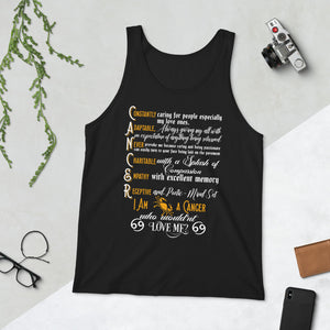 Unisex Cancer Zodiac Sign Black Tank Top