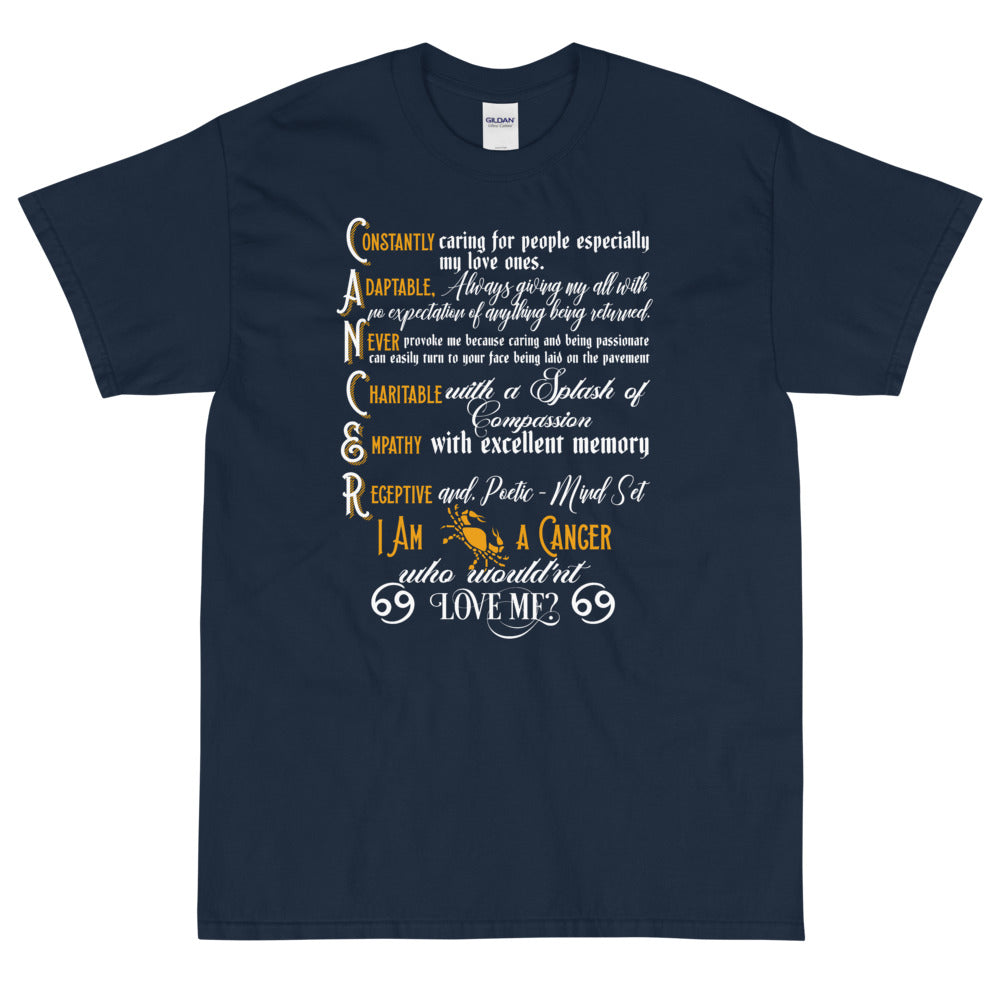 Unisex Cancer Zodiac Sign Black/Navy Short Sleeve T-Shirt