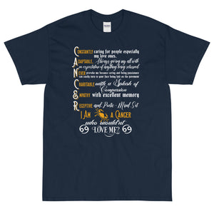 Unisex Cancer Zodiac Sign Black/Navy Short Sleeve T-Shirt