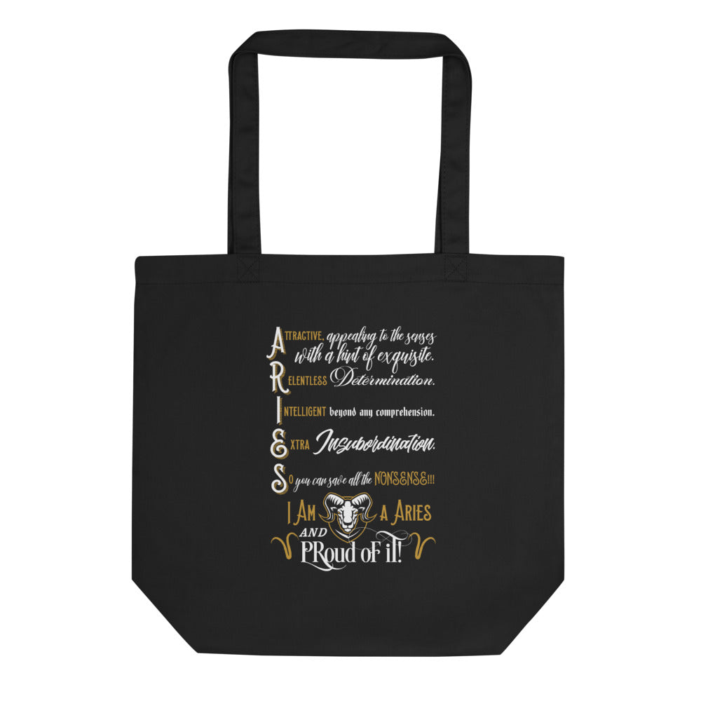 Aries Zodiac Sign Tote Bag in Black