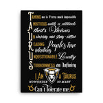 Canvas Taurus Wall Art (Black Background)