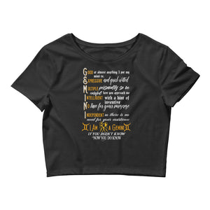 Gemini Zodiac Sign Women’s Crop Tee in Black