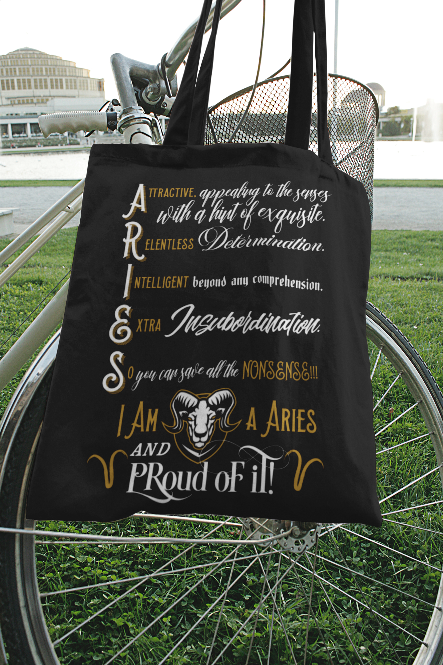 Aries Zodiac Sign Tote Bag in Black