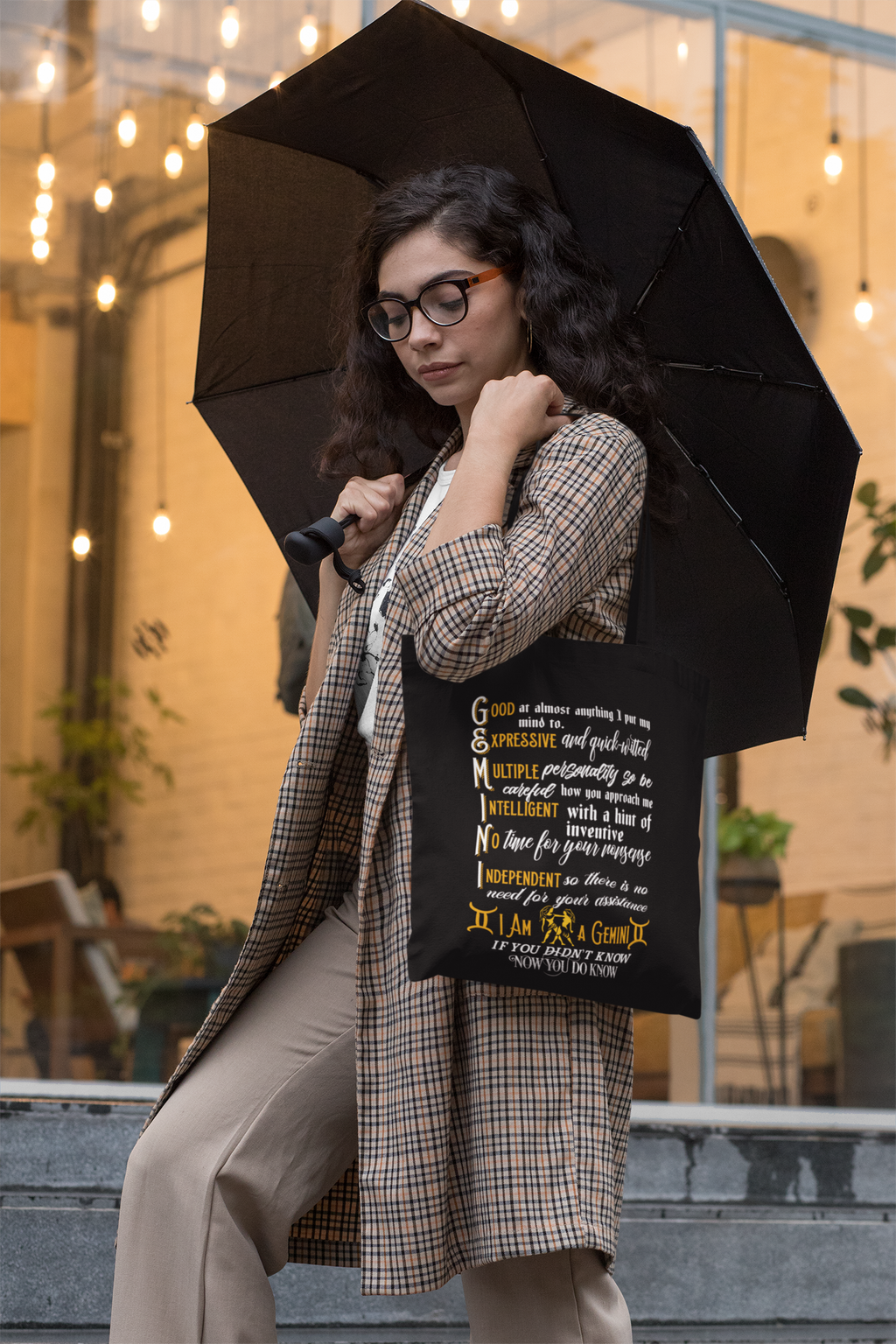 Gemini Zodiac Sign Tote Bag in Black