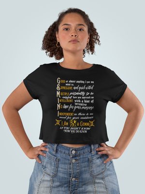 Gemini Zodiac Sign Women’s Crop Tee in Black